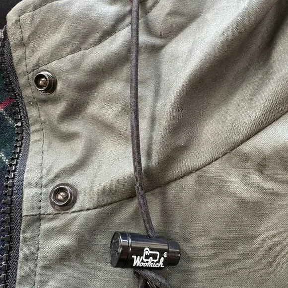 Vintage Woolrich Waxed Cotton Raincoat Jacket Women's M Olive Green Wool Tartan - Picture 9 of 10